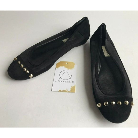 Balenciaga Black Suede Ballet Flats W/ Silver Studded Toes, Size 6.5 US 36.5 IT - Picture 1 of 10